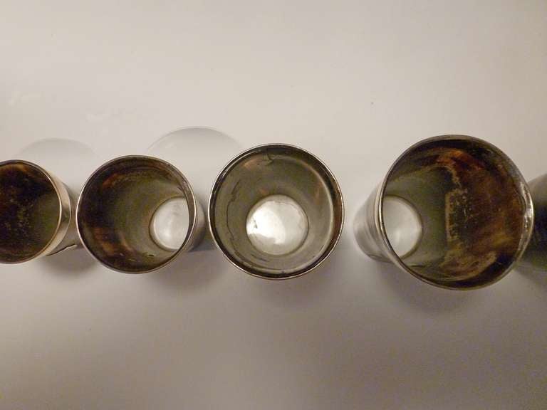 19th Century Set of Six Horn and Silver Beakers