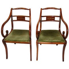 Pair of 19th Century English Regency Scroll Armchairs