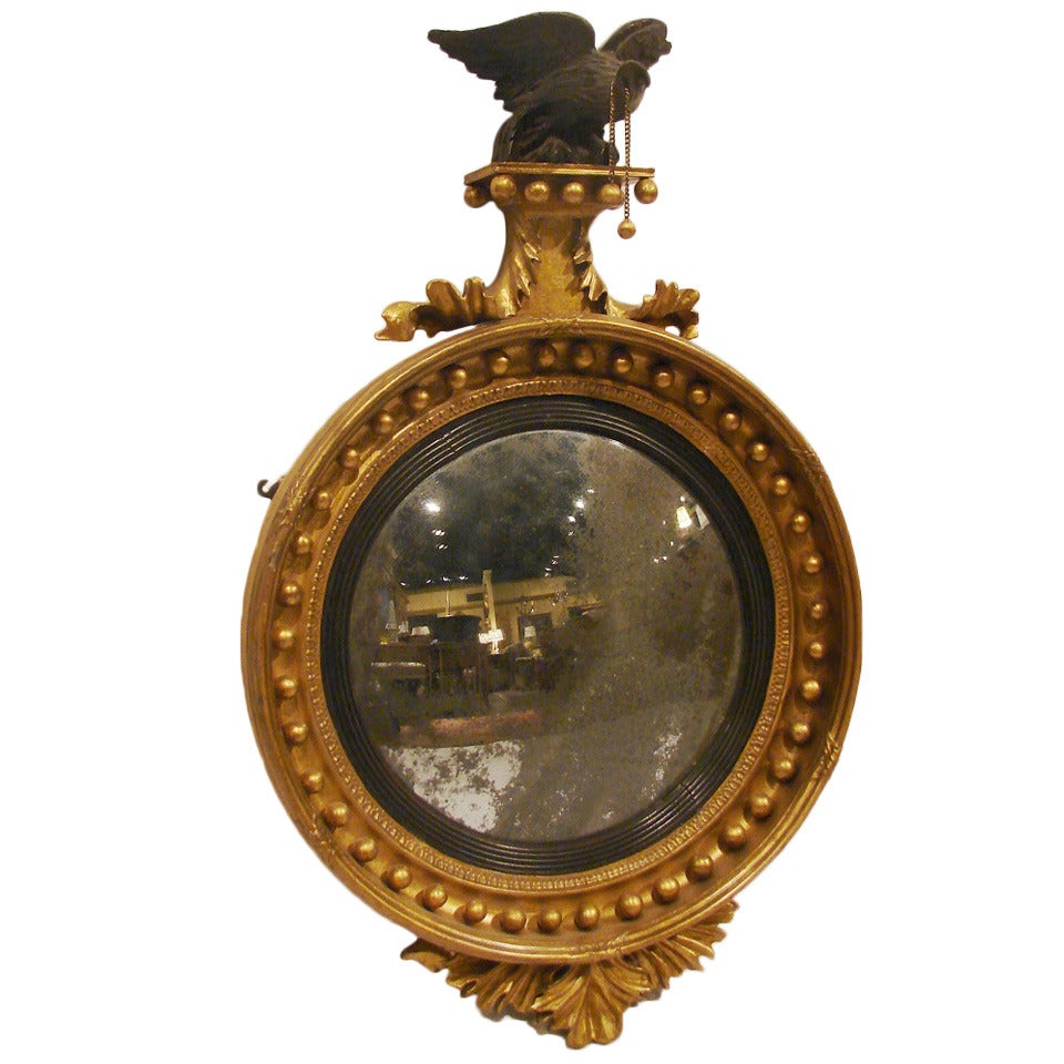 19th Century English Georgian Giltwood Convex Mirror For Sale