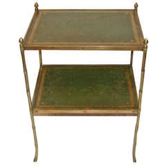 Antique French Leather and Brass Two-Tiered Table