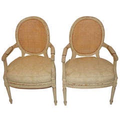 Pair of Louis XVI Style Painted Fauteuils