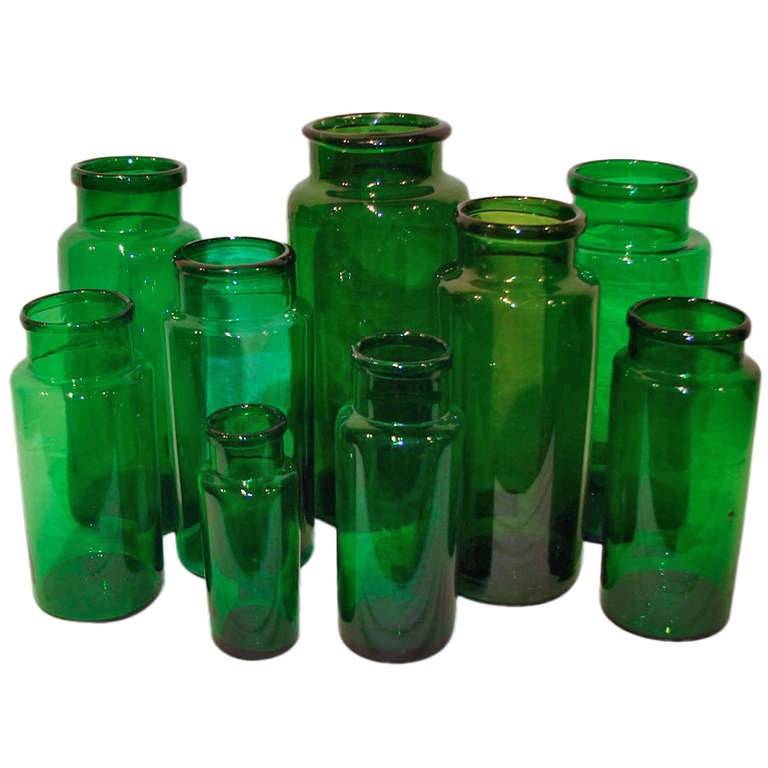 A Selection of Green Glass Apothecary Jars at 1stdibs