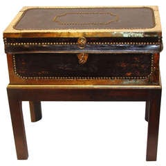 Antique 19th C. Regency Leather Cover Camphor Box On Stand