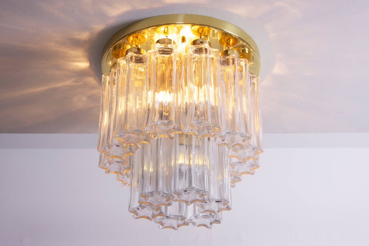 Rare Limburger flush mount or chandelier with handblown glass pieces and 4 x E27 fittings. These lamps came out of a German casino that was renovated in the 1960s with these beautiful lamps.

To be on the safe side, the lamp should be checked