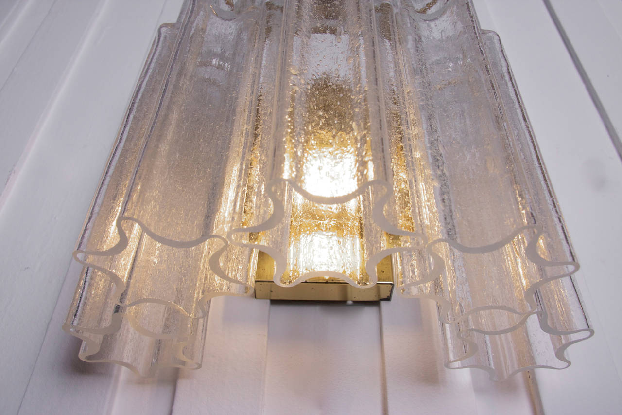 Pair of Glashütte Limburg 3141 Wall Sconces in Handblown Glass In Excellent Condition In Berlin, BE