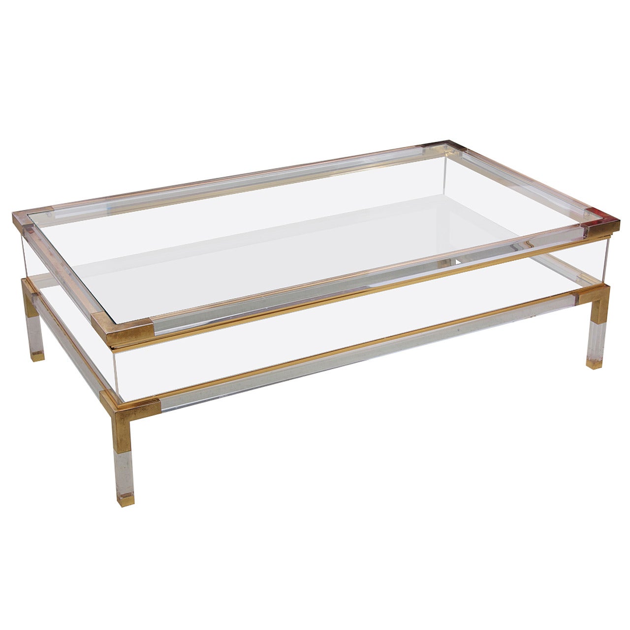 Large Lucite and Brass Vitrine Coffee Table by Charles Hollis Jones