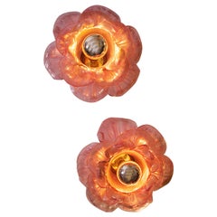 Pair of Labeled Barovier and Toso Flower Glass Wall Lamps / Sconces