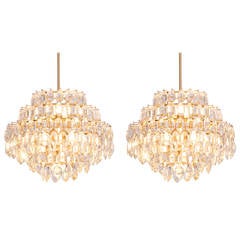 Stunning Pair of Seven-Tier Crystal Glass Bakalowits Chandeliers