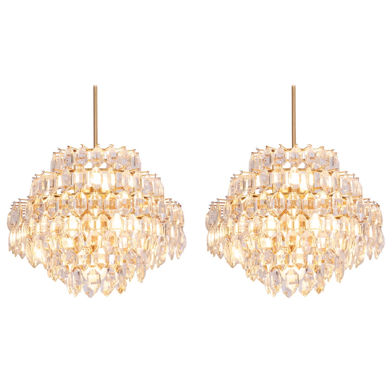 Stunning Pair of Seven-Tier Crystal Glass Bakalowits Chandeliers