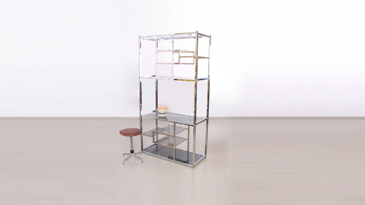 French 70s chrome Brass Shelf and Room Divider by Maison Jansen 3