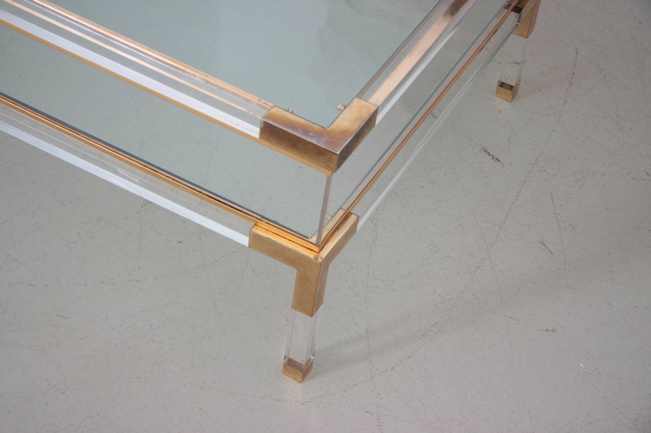 French Large Lucite and Brass Vitrine Coffee Table by Charles Hollis Jones