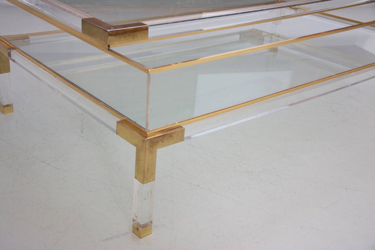 Late 20th Century Large Lucite and Brass Vitrine Coffee Table by Charles Hollis Jones