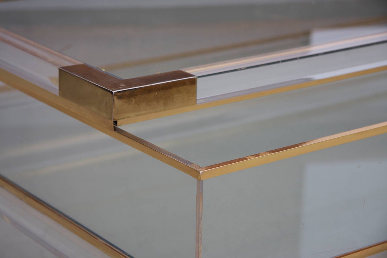 Large Lucite and Brass Vitrine Coffee Table by Charles Hollis Jones 1