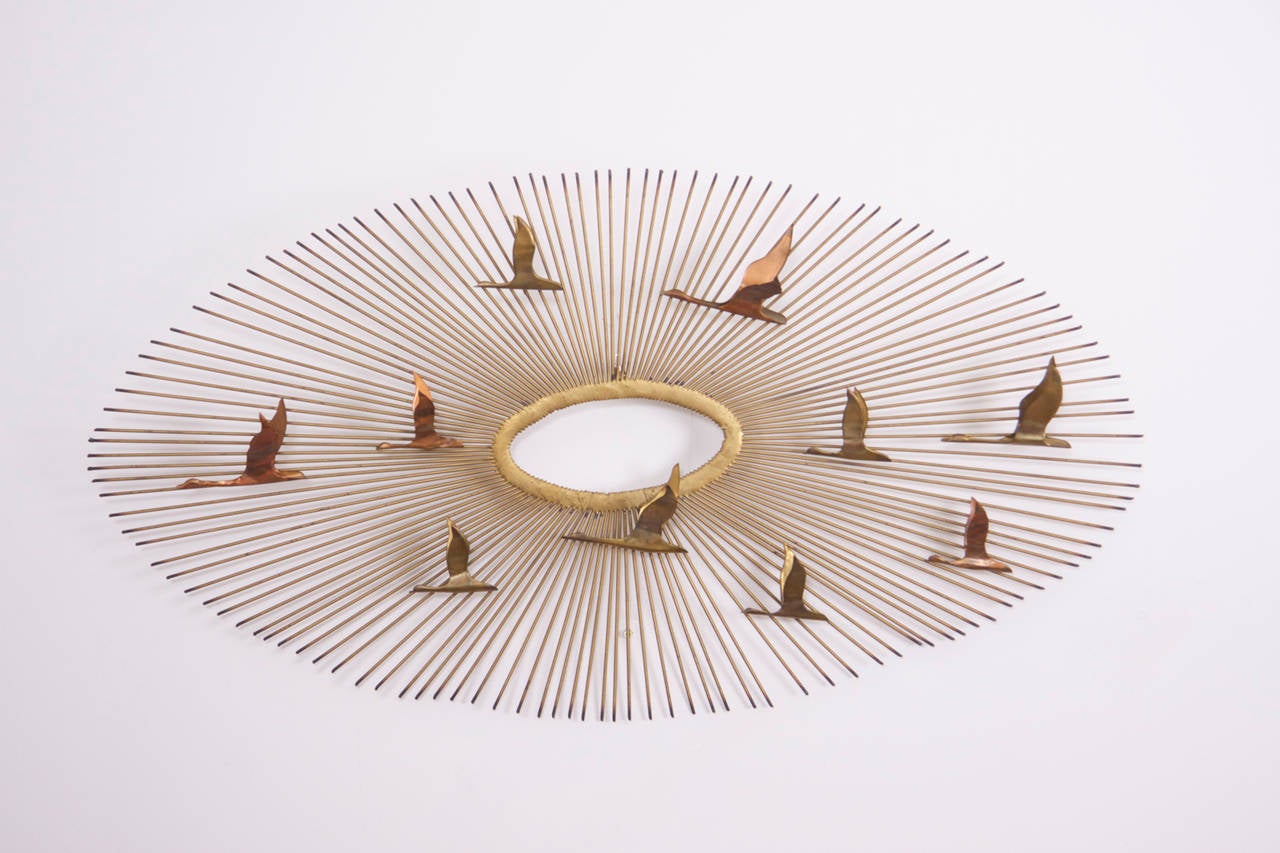 Curtis Jere Sunburst in copper and brass with 10 birds in excellent condition