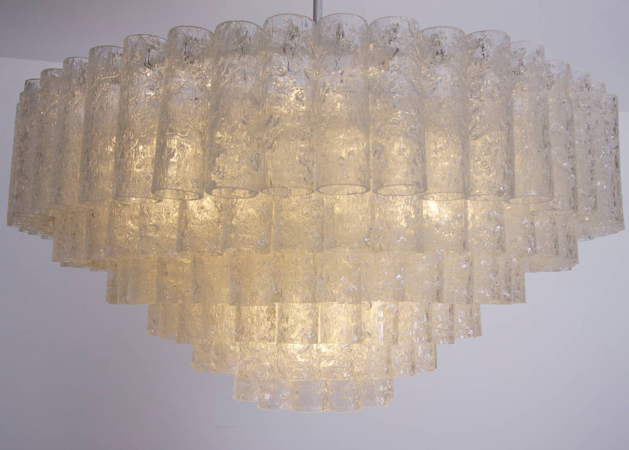 Exceptional huge and rare six-tier chandelier with 195 glass tubes in excellent condition.