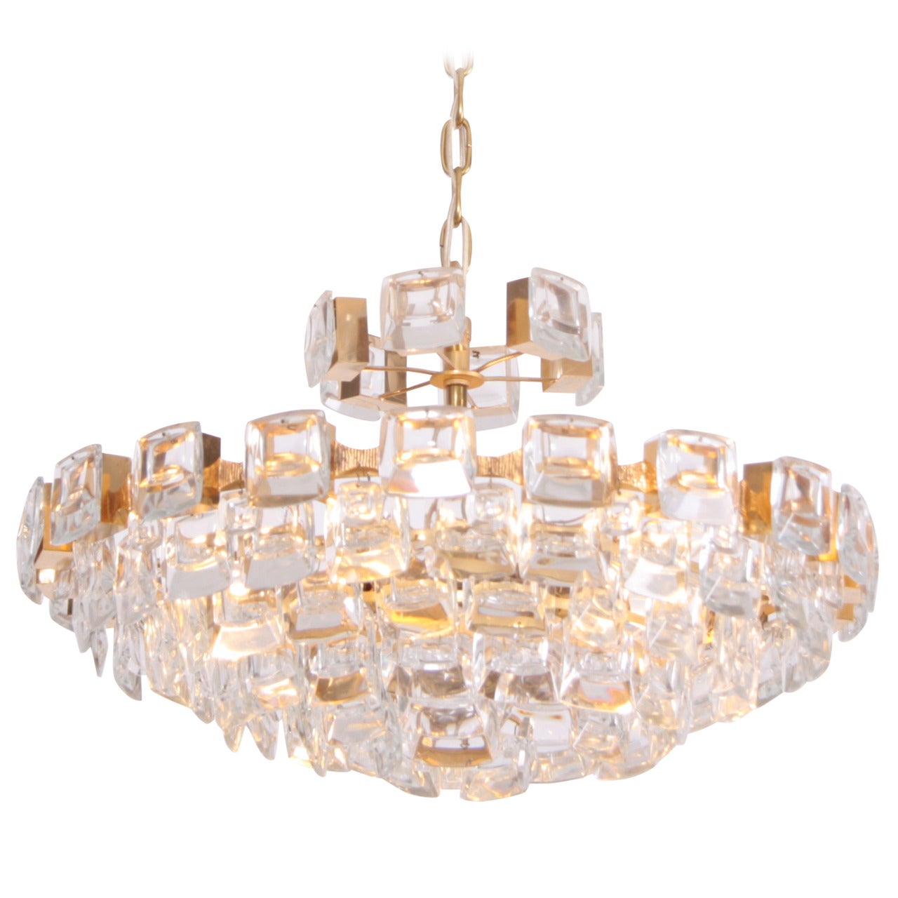 Glamorous Palwa Gilded Brass and Glass Jewel Chandelier For Sale