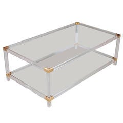 Two-Tier Lucite and Brass Coffee Table in the Style of Charles Hollis Jones