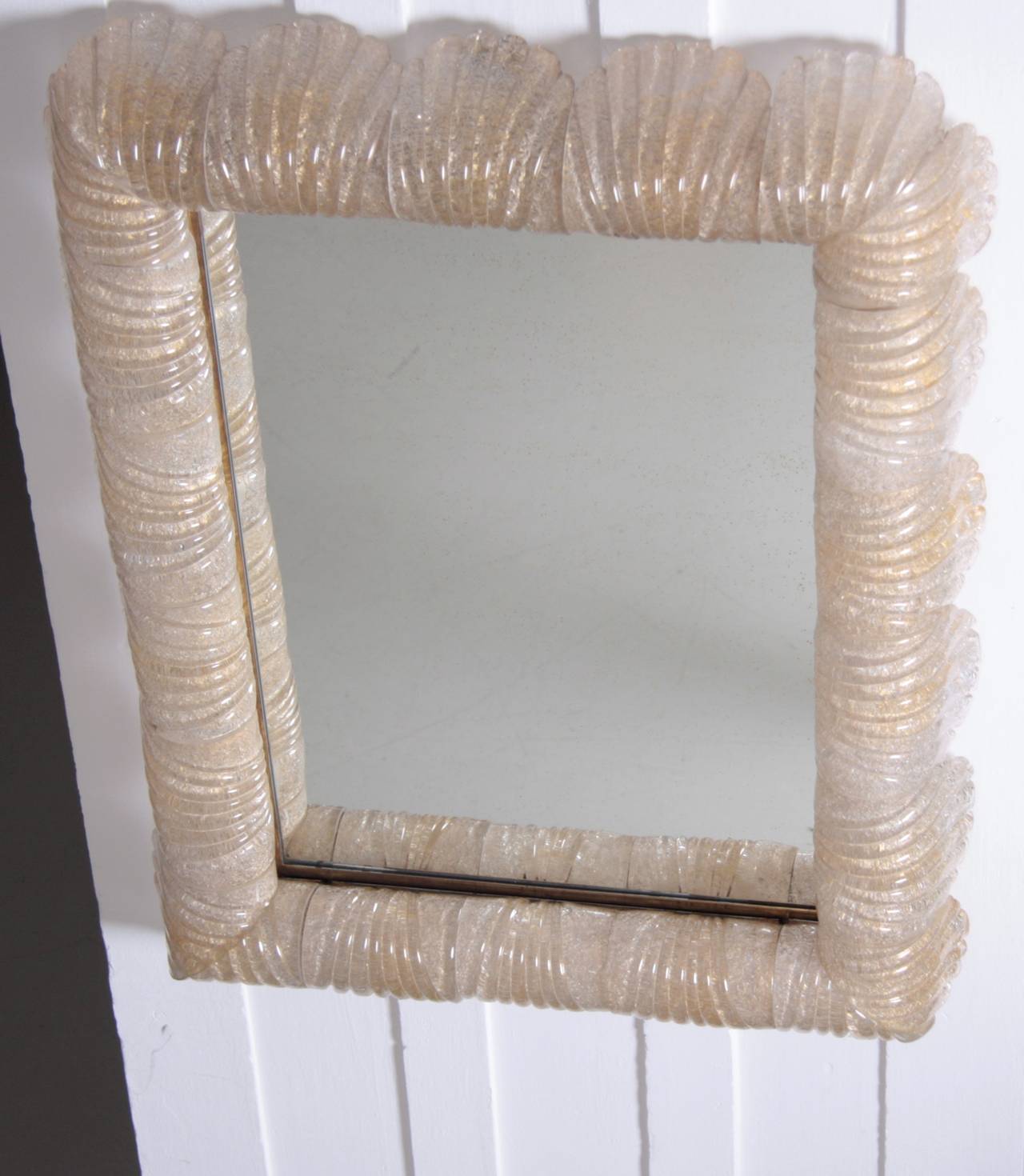 Mid-20th Century Barovier & Toso Murano Rugiadoso Glass Mirror with Brass Frame