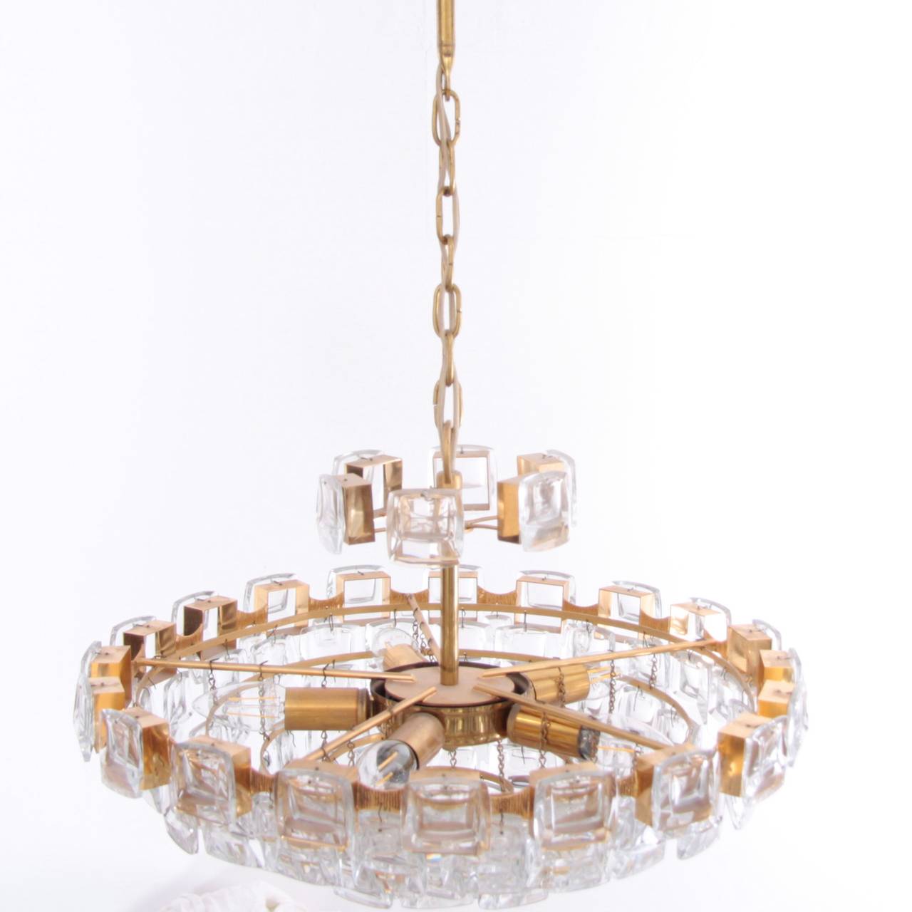 Glamorous Palwa Gilded Brass and Glass Jewel Chandelier For Sale 1