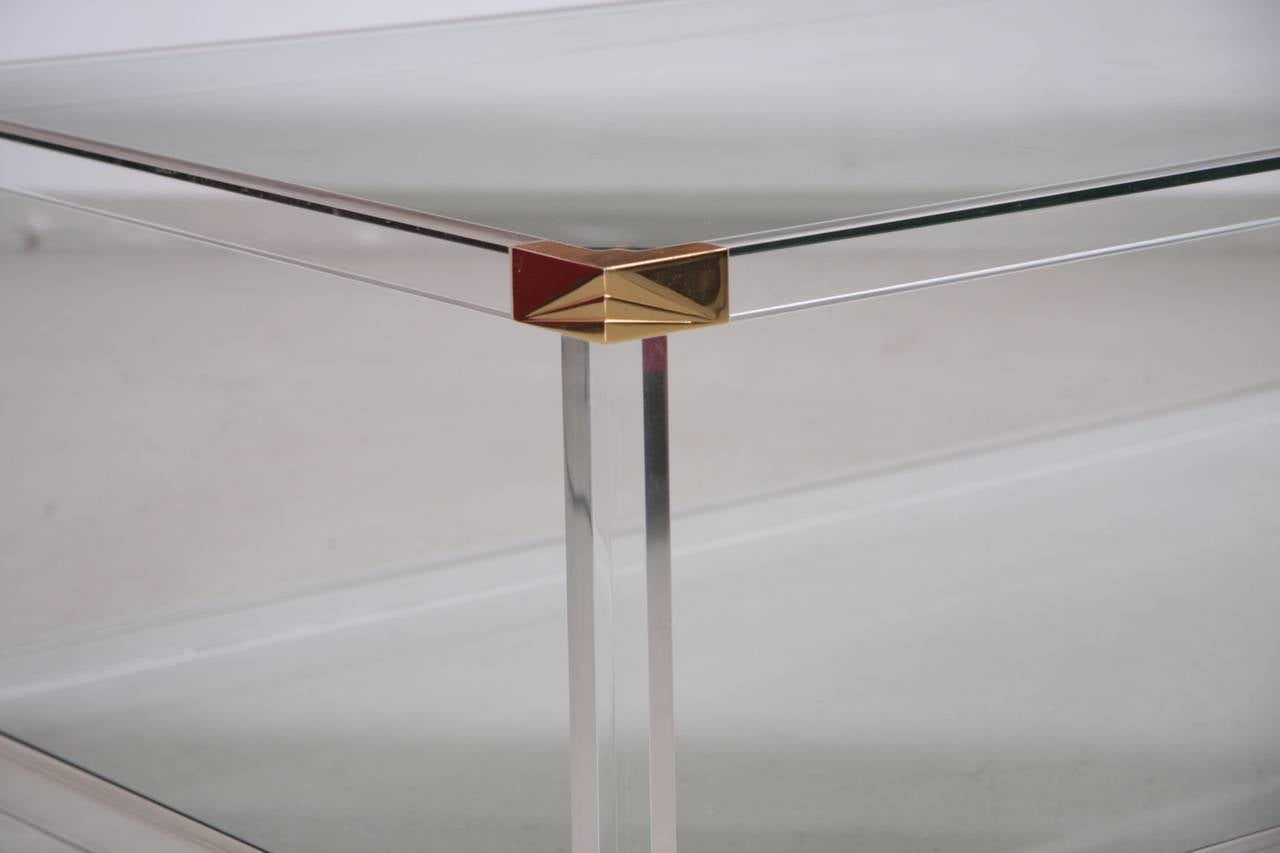 American Two-Tier Lucite and Brass Coffee Table in the Style of Charles Hollis Jones