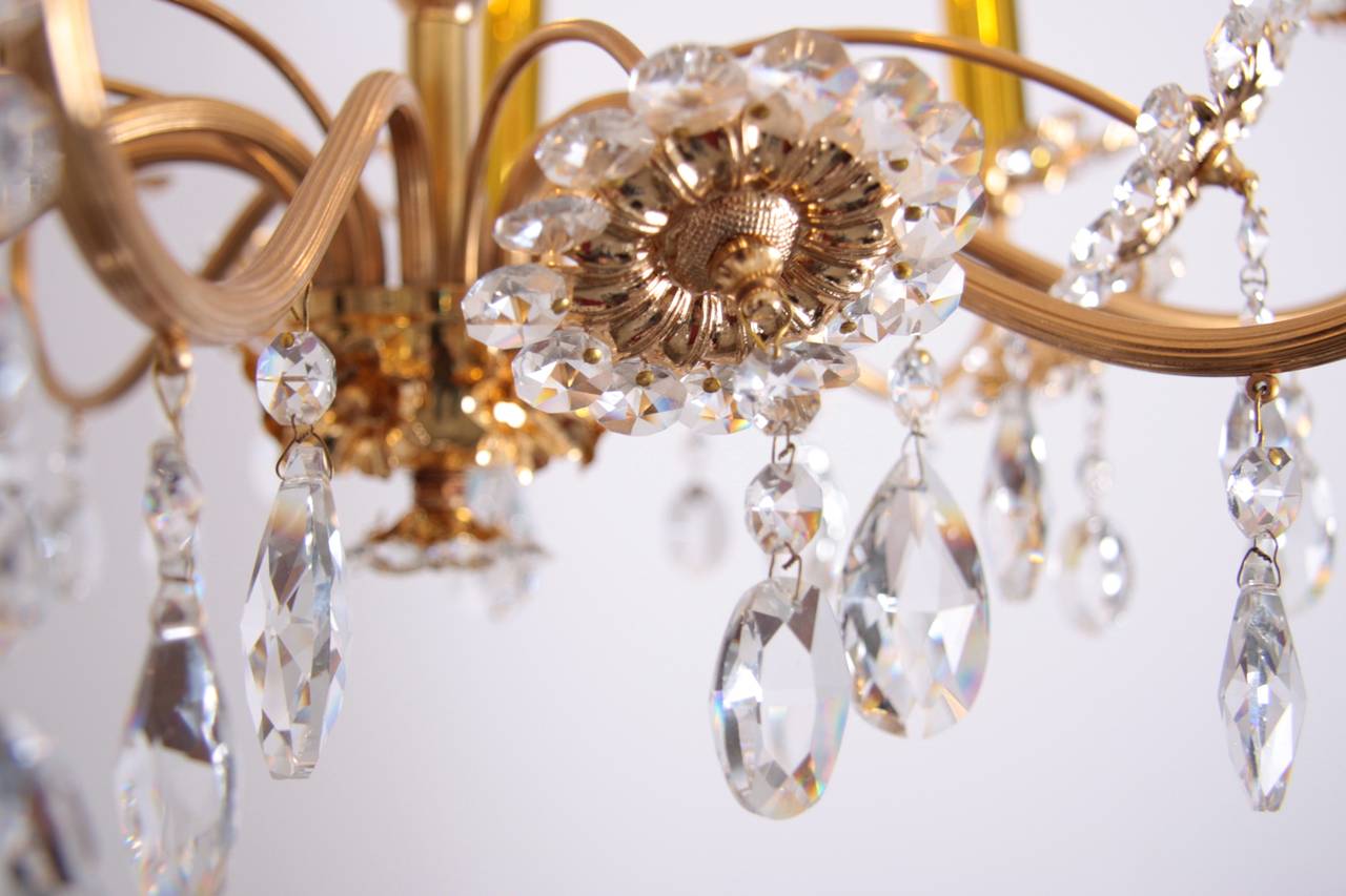 German Huge Palwa Gilded Brass and Glass Flower Chandelier For Sale