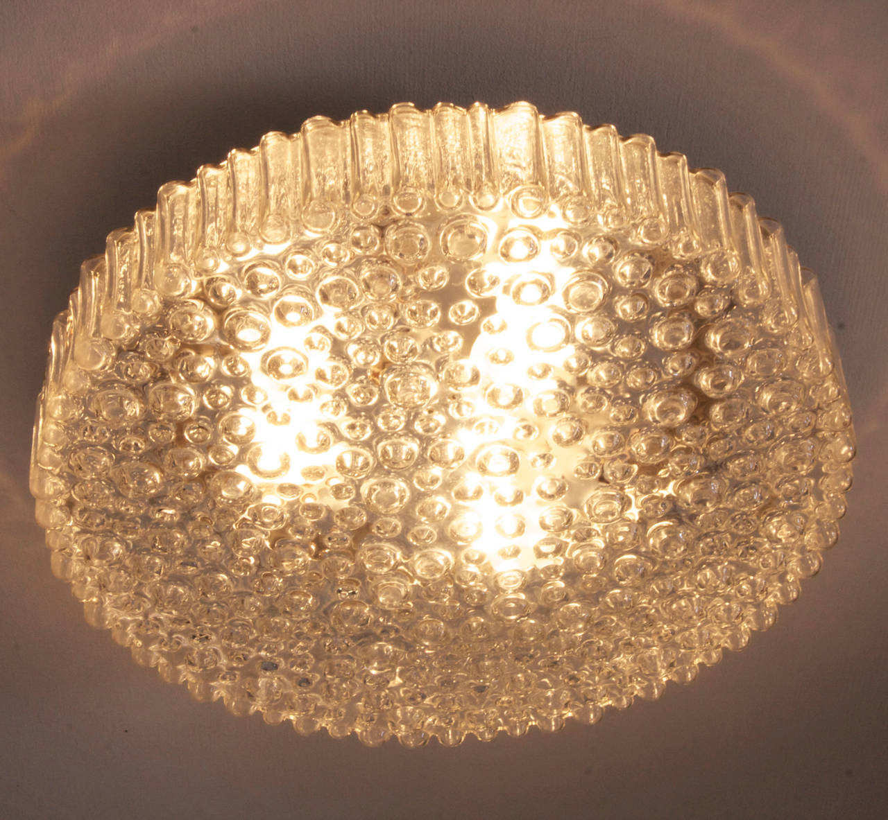 Beautiful, large bubbled glass flush mount from the 60s light featuring 3 bulbs with 60W each. Fantastic glass quality.