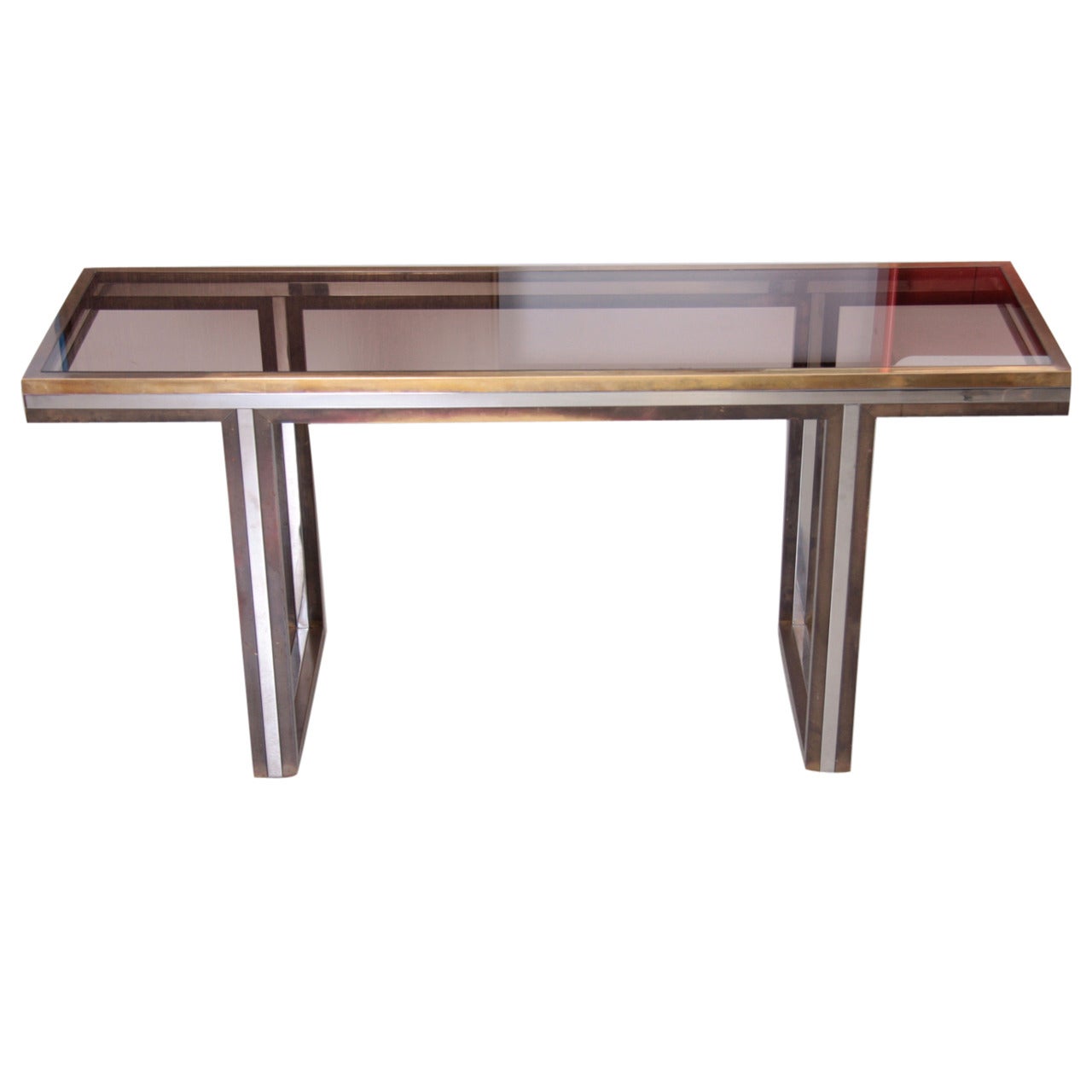 XXL Romeo Rega Brass and Chrome Console Table For Sale