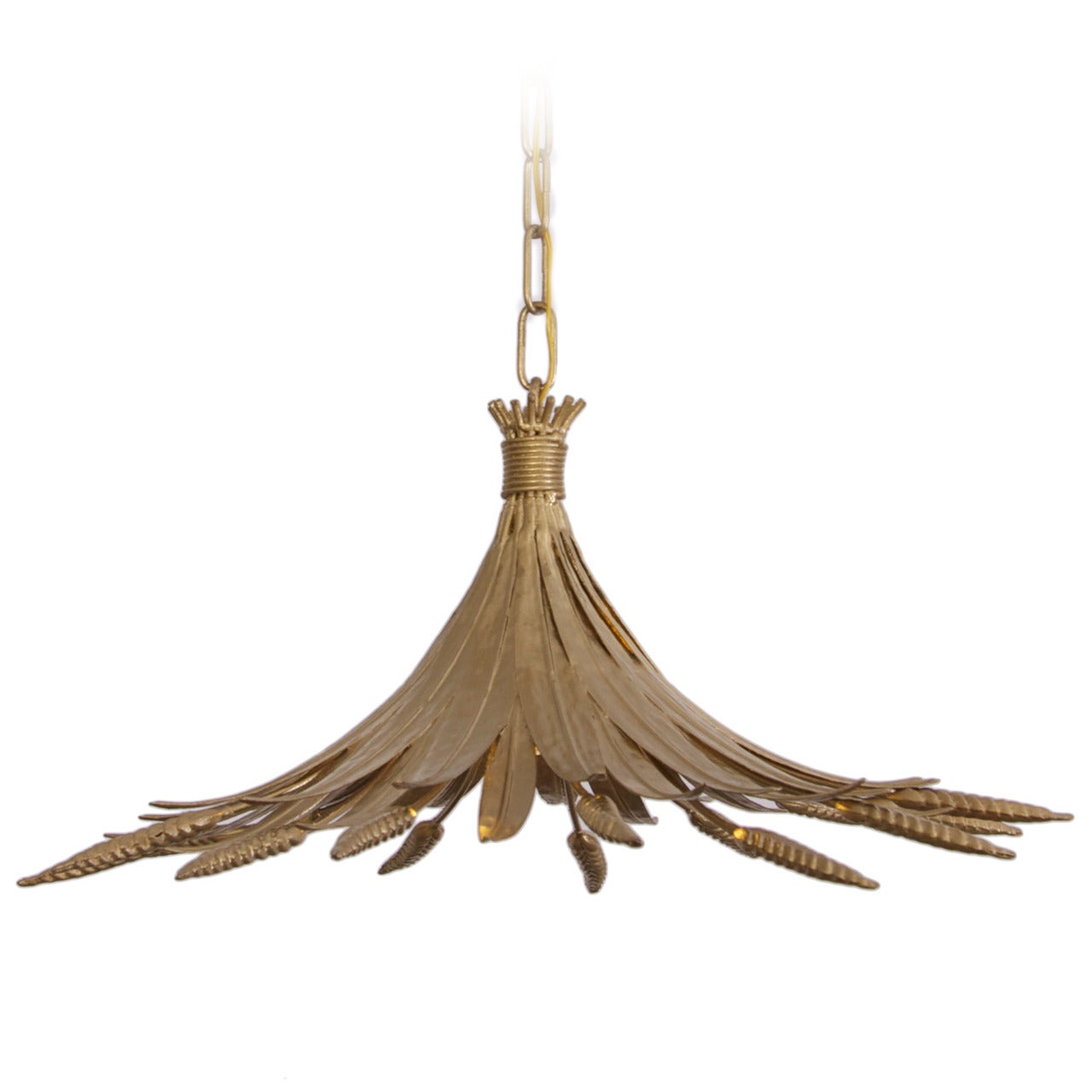 Coco Chanel Style Gilt Sheaf of Wheat Pendant Lamp