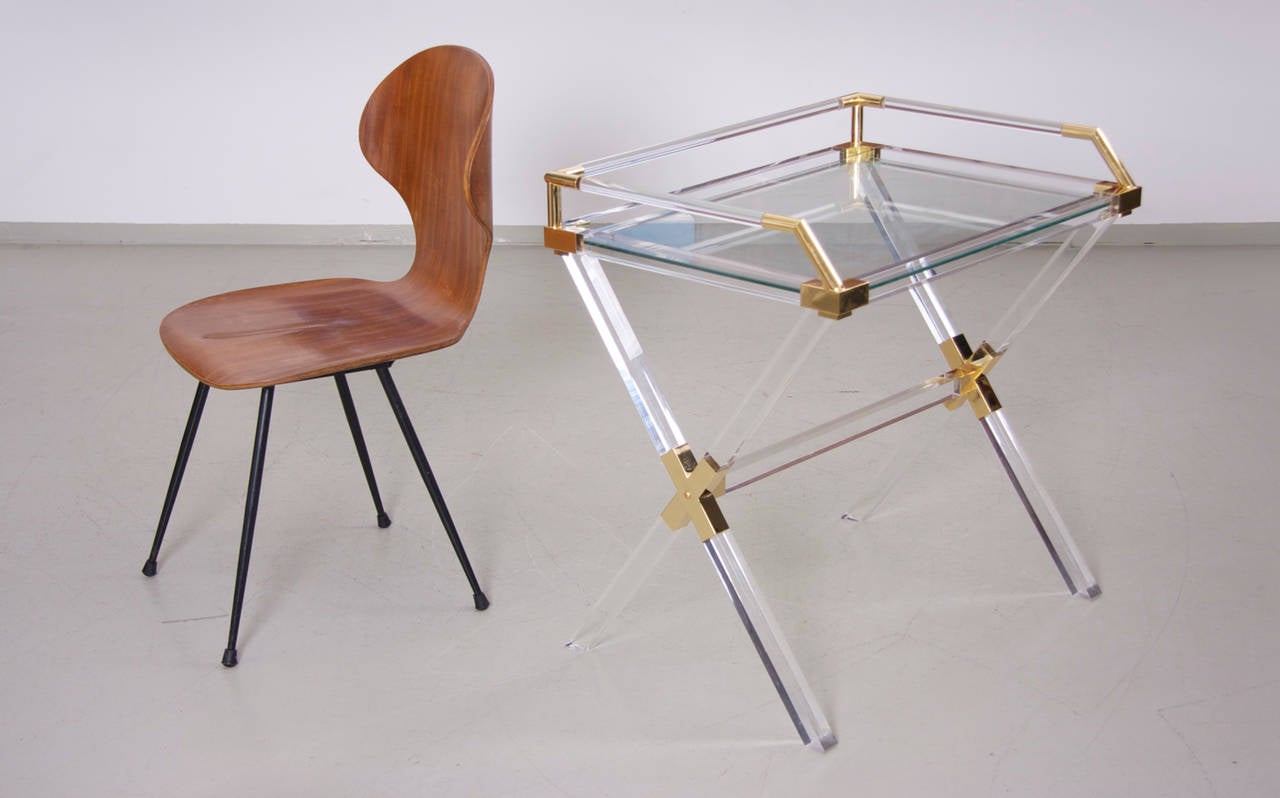 American Large Charles Hollis Jones Lucite and Brass Bar Table For Sale