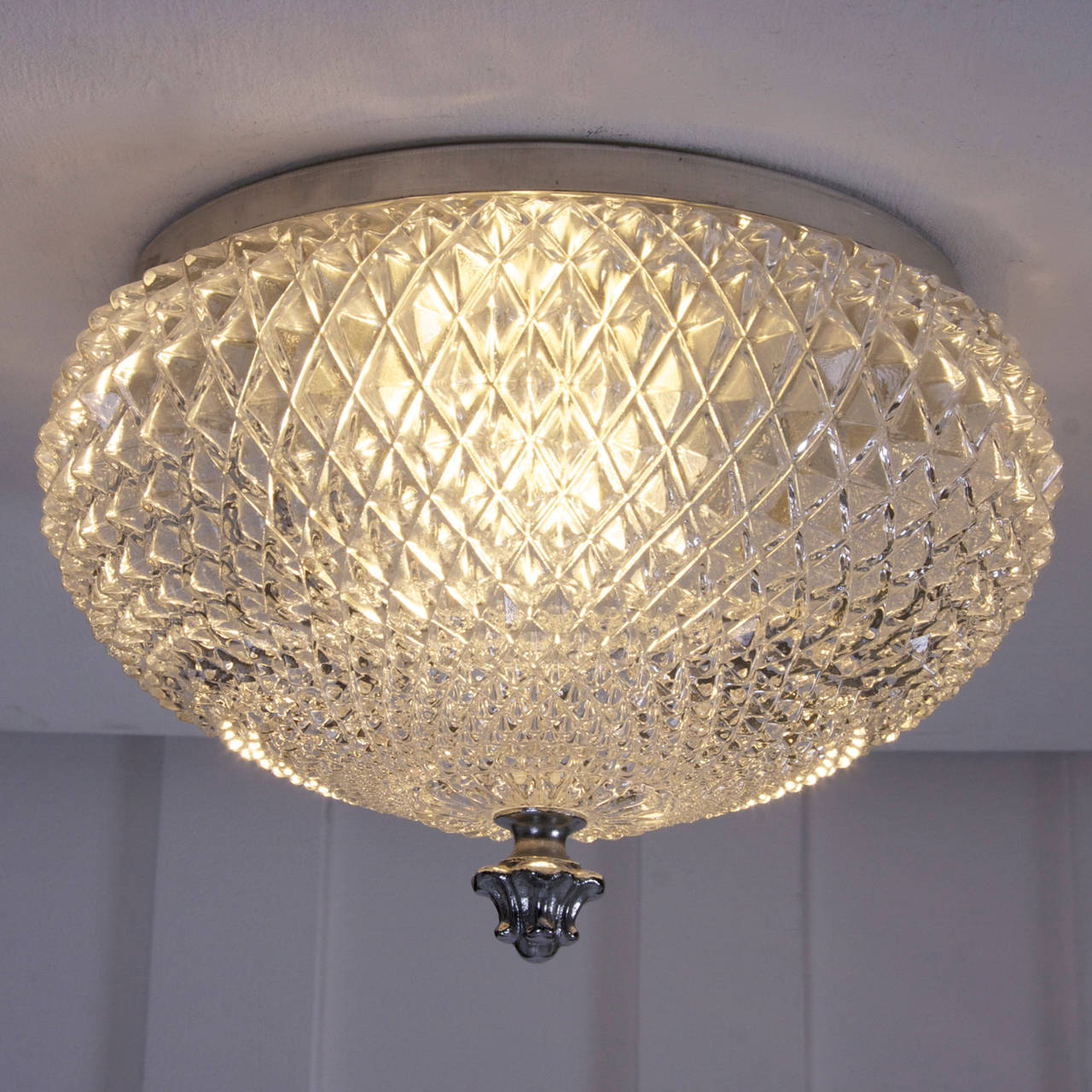 Paar Wabenglas Glashütte Limburg Flush Mount mit versilbertem Kopf im Angebot 1