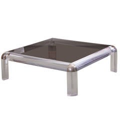 Lucite Chrome and Smoked Glass Square Coffee Table, Karl Springer Style 3