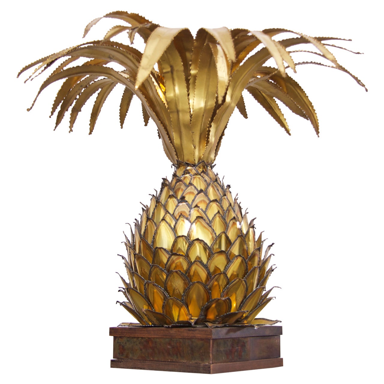 Huge Maison Jansen Brass Pineapple Table Lamp in Palm Tree Style
