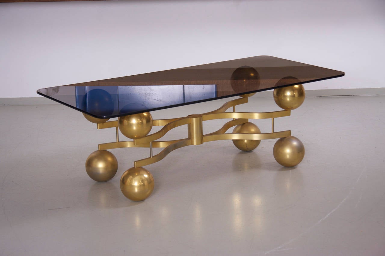 Brass Sputnik Coffee Table with Glass Top In Good Condition In Berlin, BE