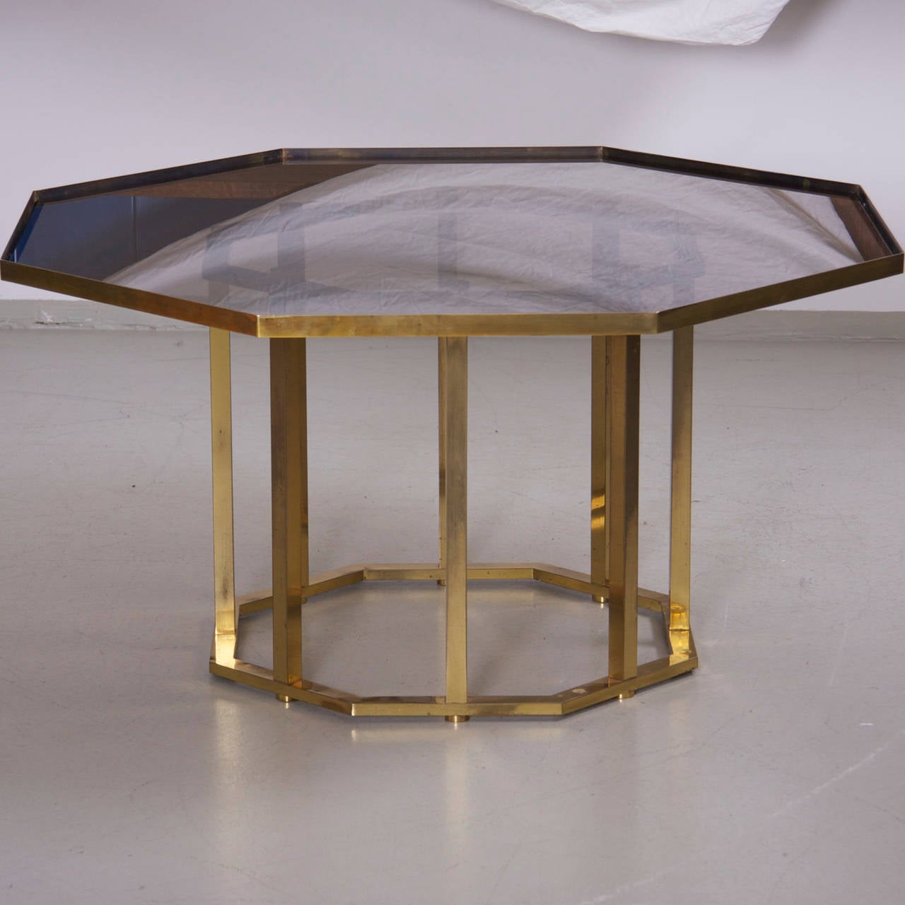 French Huge Maison Jansen Octagonal Coffee Table in Massive Brass For Sale