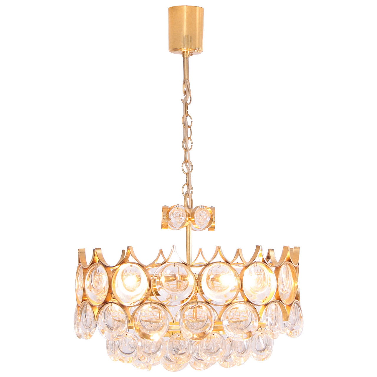 Stunning Gilded Brass and Glass Palwa Chandelier For Sale