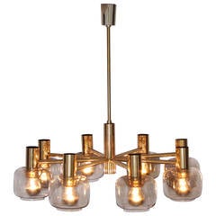 Scandinavian 1960s Luxury Brass Chandelier with Eight Arms