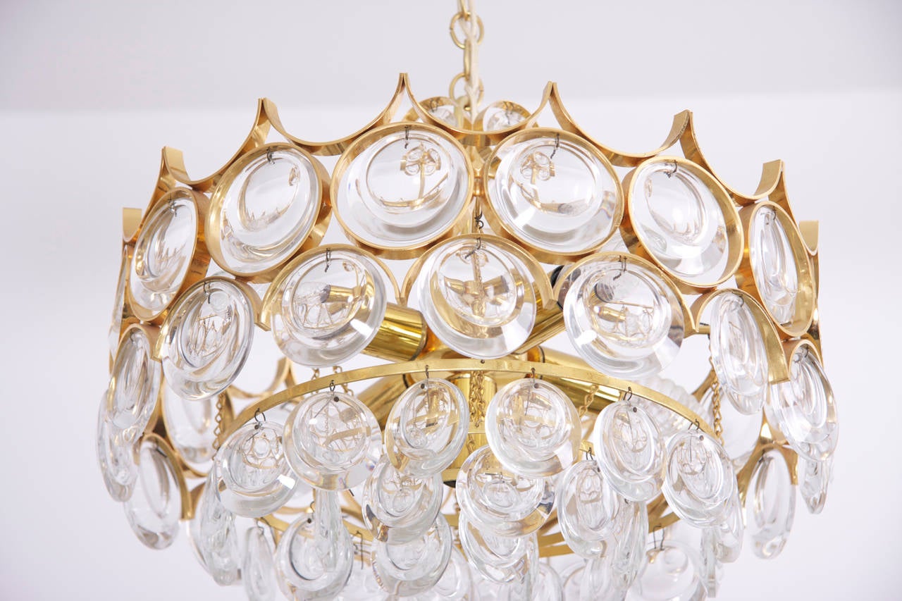 German Stunning Gilded Brass and Glass Palwa Chandelier For Sale