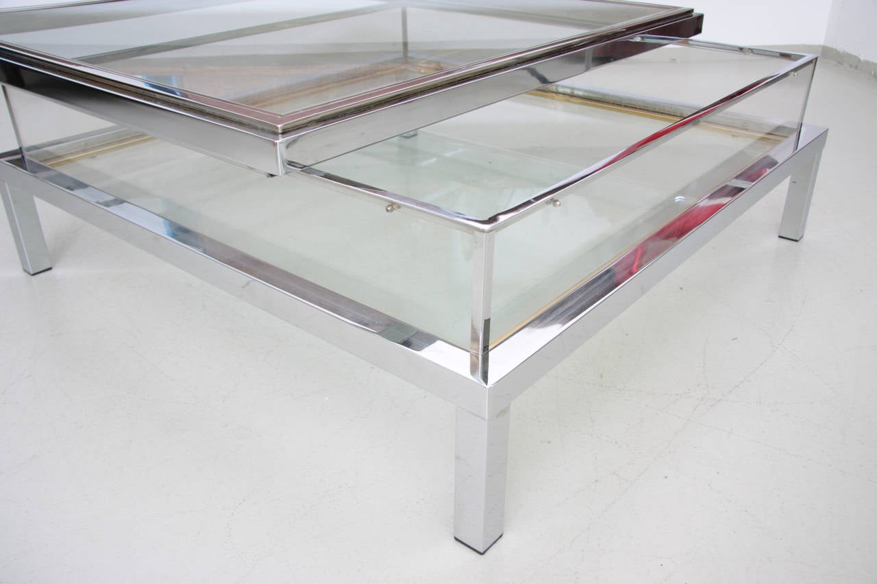 Maison Jansen, Tisch mit Schiebeglasplatte aus Chrom (Französisch) im Angebot