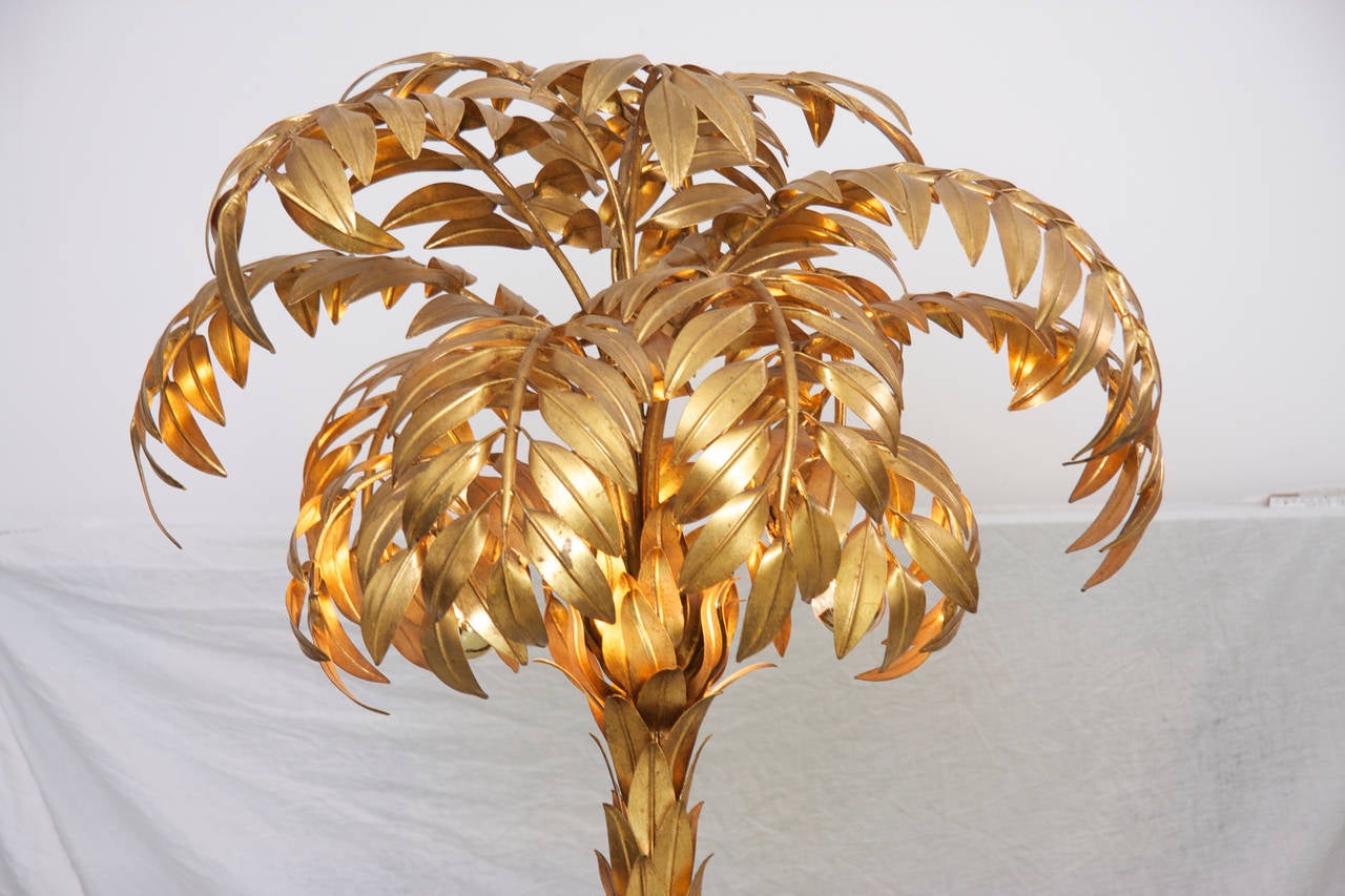 German Huge Gilt Metal Palm Tree Floor Lamp by Hans Kögl