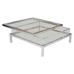 Retro Maison Jansen Sliding Glass Top Table in Chrome