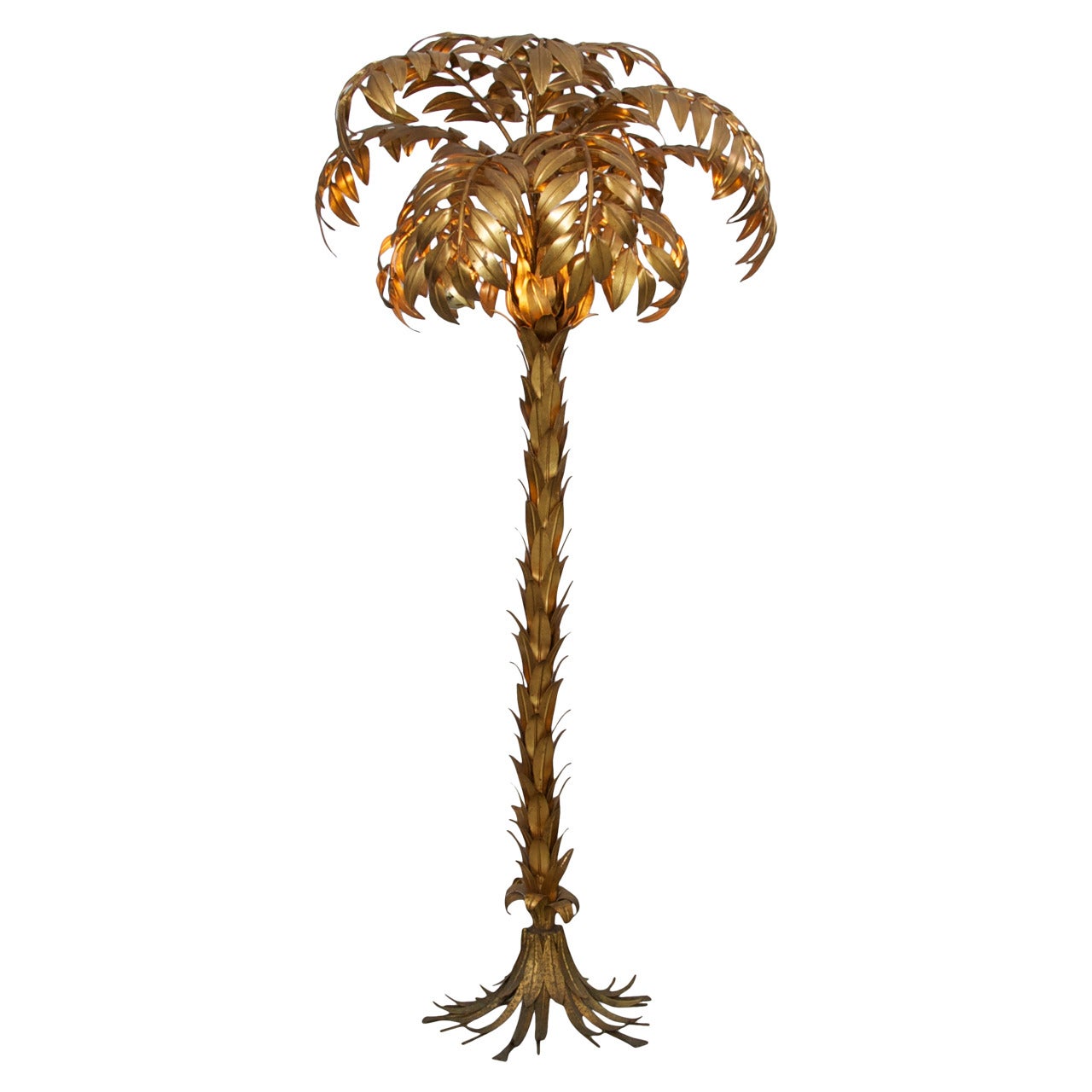 Huge Gilt Metal Palm Tree Floor Lamp by Hans Kögl