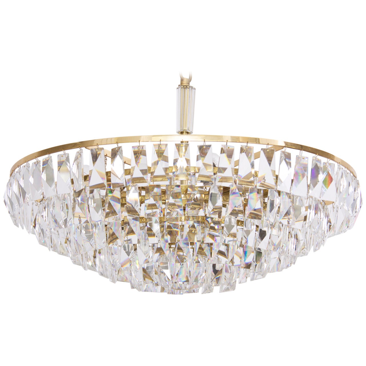Extraordinary Huge Palwa Gilded Brass and Crystal Glass Chandelier