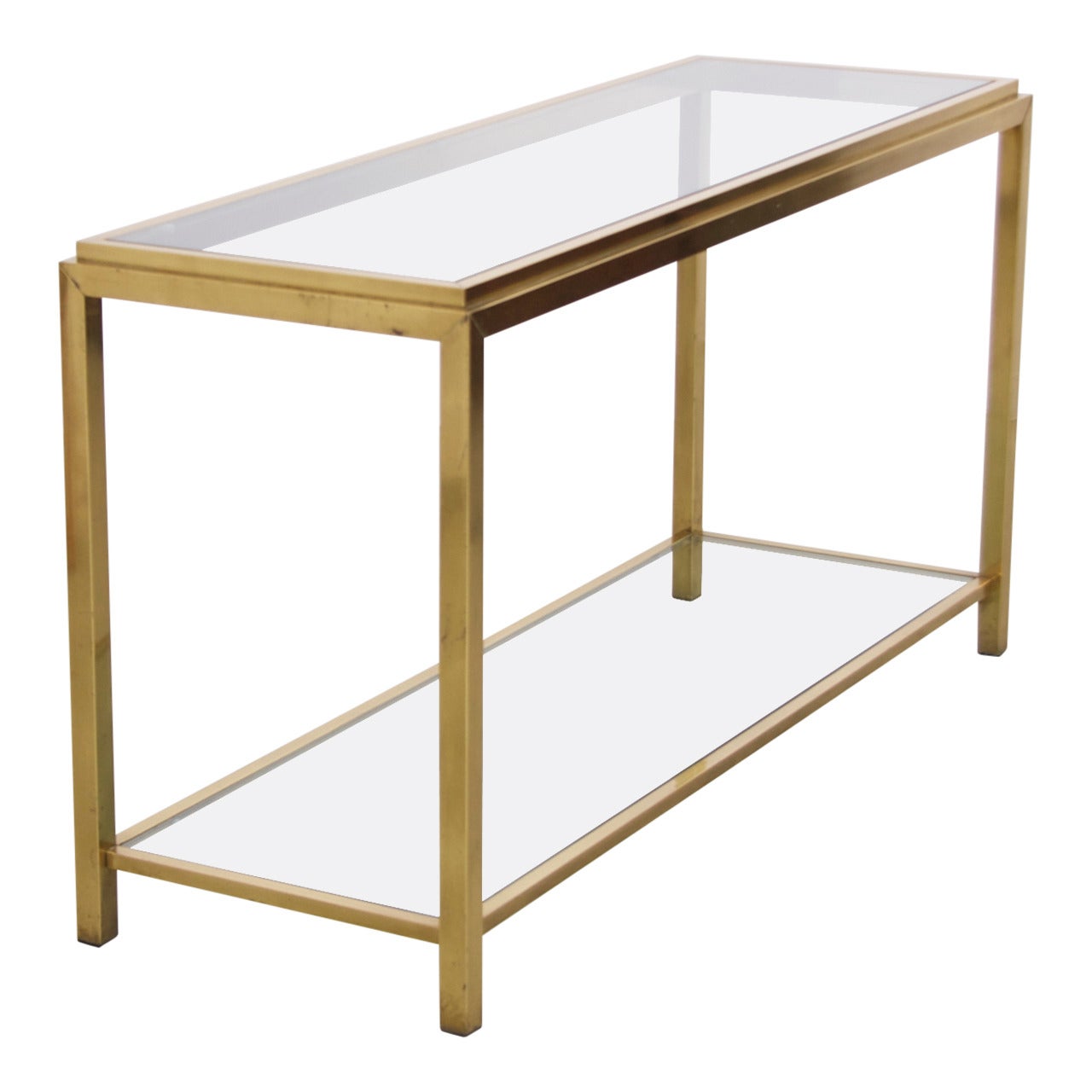 Large Maison Jansen  Two-Tier Brass and Glass Console Table