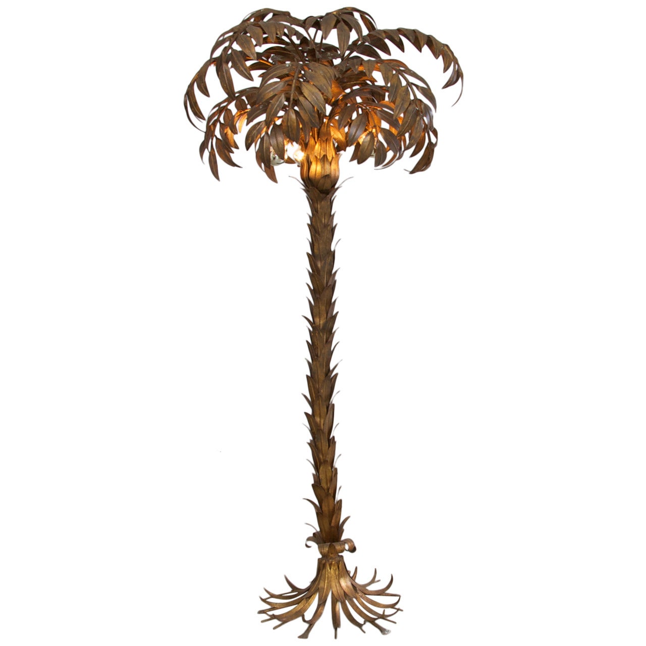 Huge Gilt Metal Palm Tree Floor Lamp by Hans Kögl