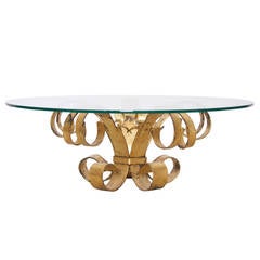 Huge Hollywood Regency Gilt Wrought Iron Italian Coffee Table with Glass Top 8