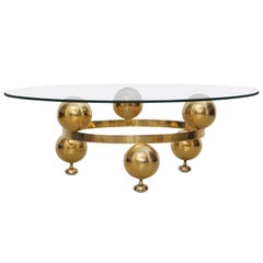 Round Brass Sputnik Coffee Table with Glass Top