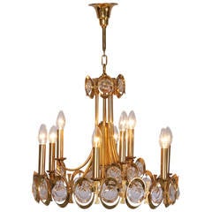 Huge Gilded Brass and Glass Palwa Chandelier 1
