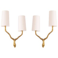 Pair of Bronze Sconces or Wall Lamps from Maison Arlus  Felix Agostini style
