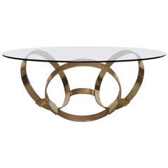 Round Brass Geometric Rings Coffee Table with Glass Top