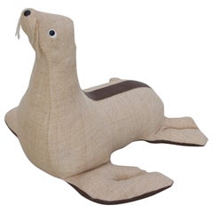 Retro Rare Leather and Jute Therapeutic Toy Seal by Renate Muller